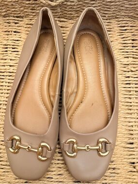 Nordstrom Taupe Loafers with Gold Horsebit Hardware